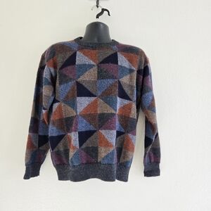 Paul Stuart Geometric Crewneck Sweater in Navy, Rust, Blue, Gray
